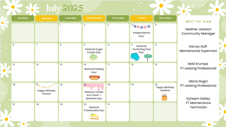 July Events Calendar