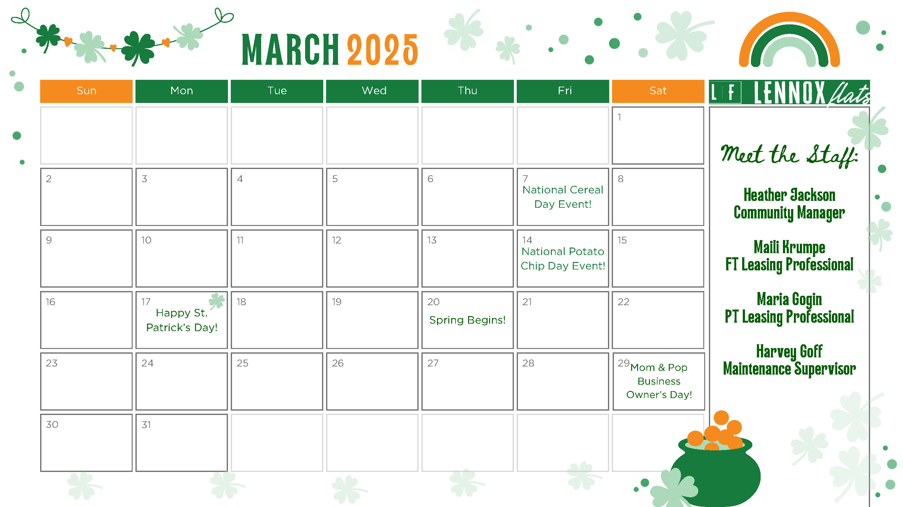 March Events Calendar