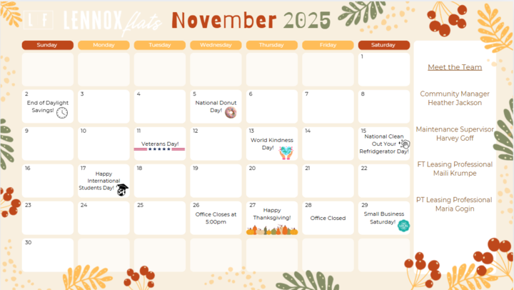 November Event Calendar