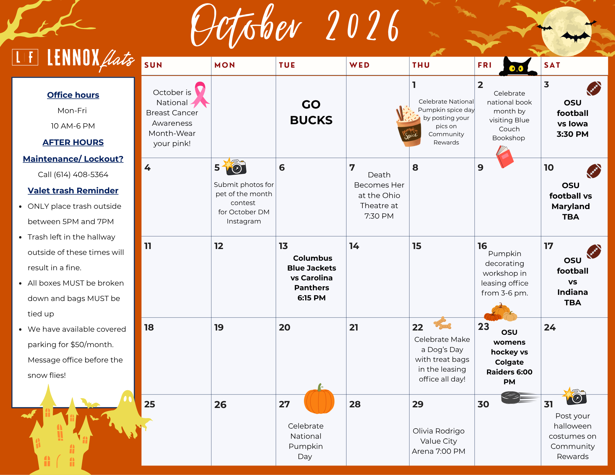 October Events Calendar