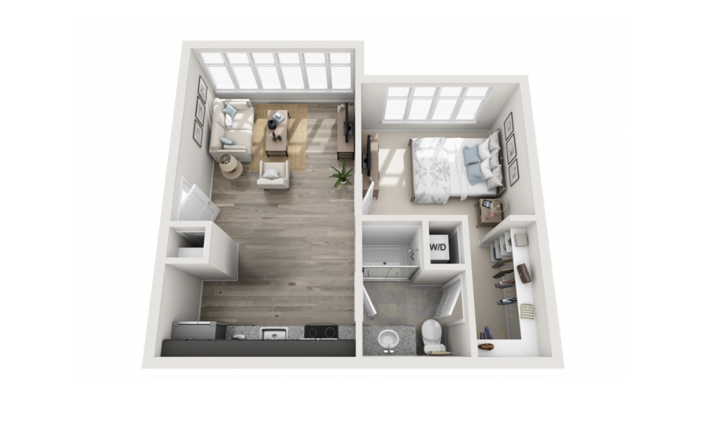 A5 - 1 bedroom floorplan layout with 1 bathroom and 550 square feet