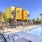 a pool with ample poolside seating